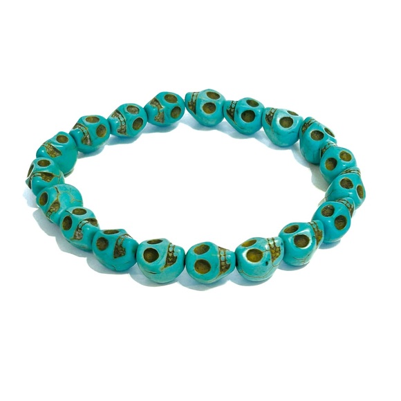 Skull Bead Bracelets Rainbow Teal Blue Stretchy Skeleton Goth Scary Halloween - Picture 6 of 14